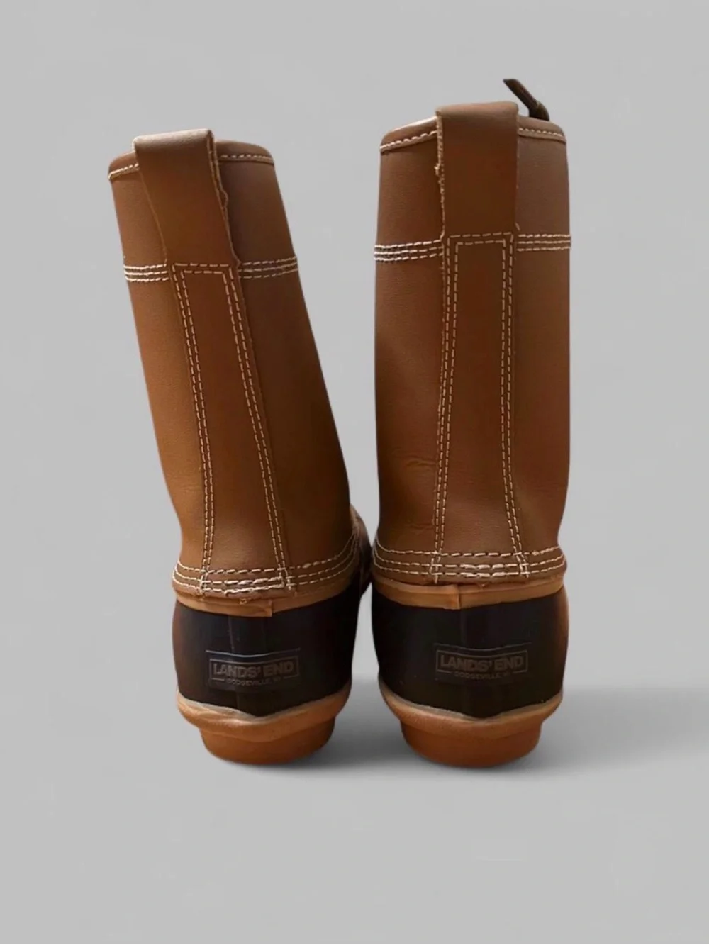 Lands' End Leather Duck Boots Plaid Lined Waterproof Winter Rain Boots - 9.5